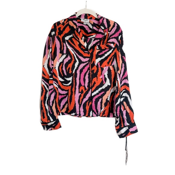 Diane Von Furstenberg Target Long Sleeve Notch Collar Disco Zebra Pj Top XXS - Picture 5 of 6